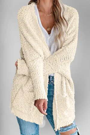 Double Take Pocketed Open Front Long Sleeve Cardigan Sweater