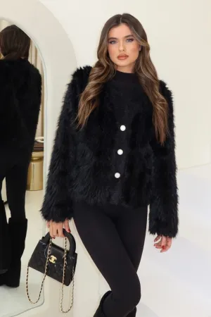Emily black faux fur & knit cardigan