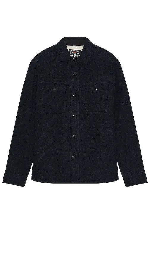 Faherty High Pile Fleece Lined Wool Shirt in Navy