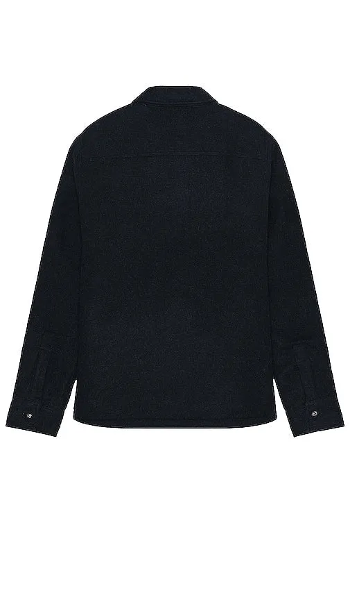 Faherty High Pile Fleece Lined Wool Shirt in Navy