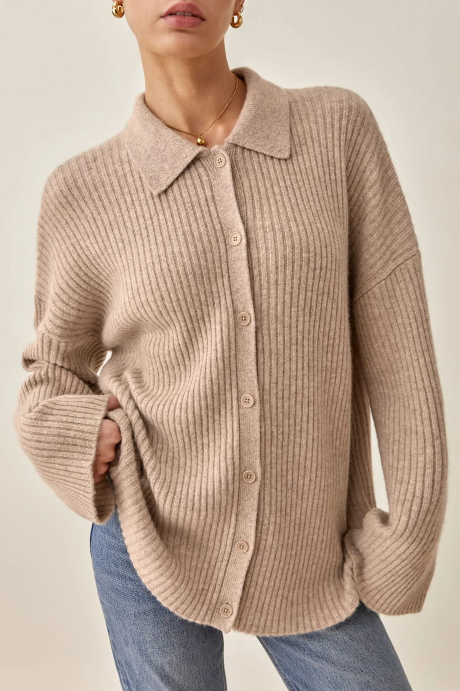 Fantino Oatmeal Cashmere Collared Cardigan