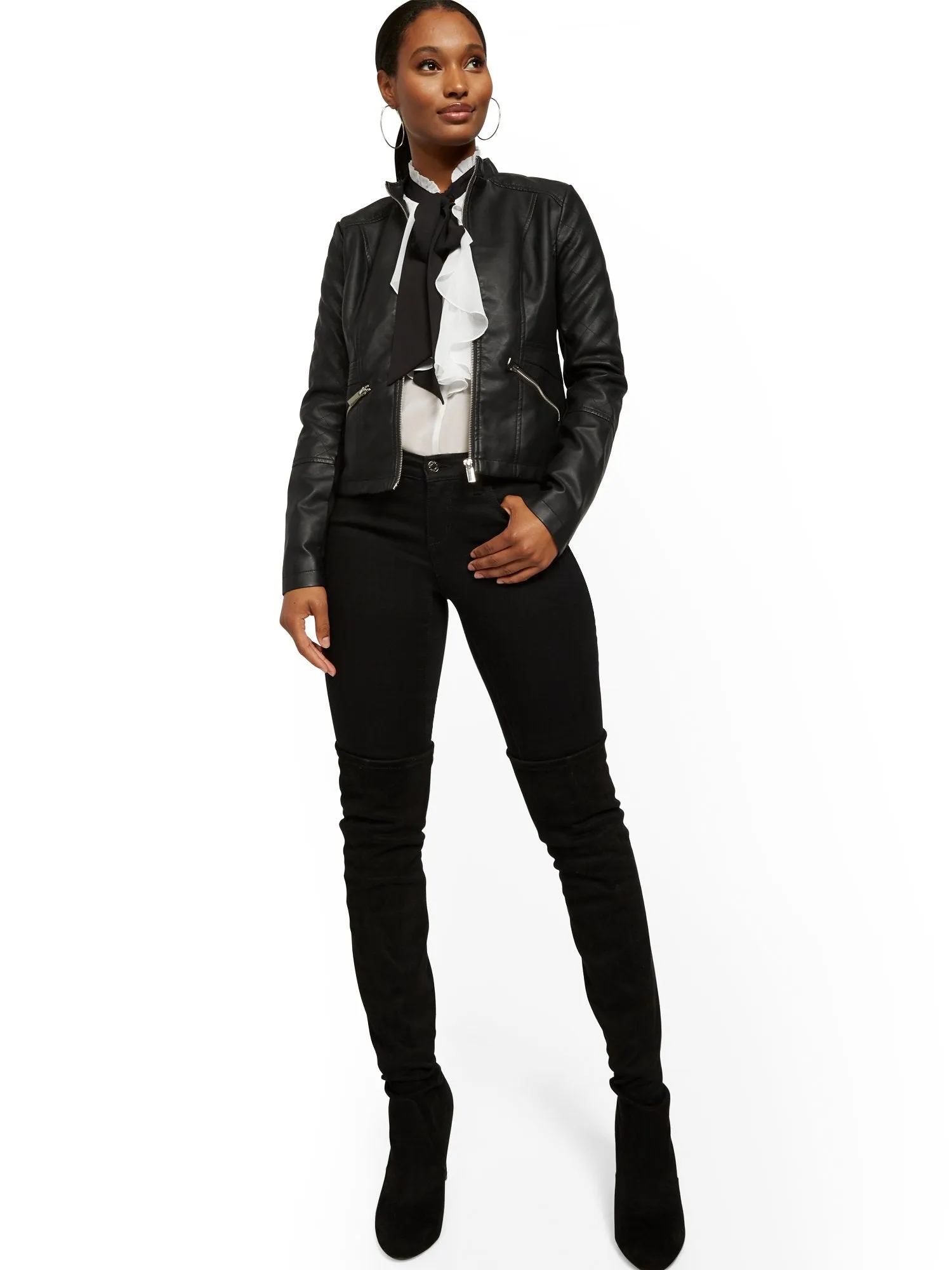 Faux-Leather Quilted Jacket