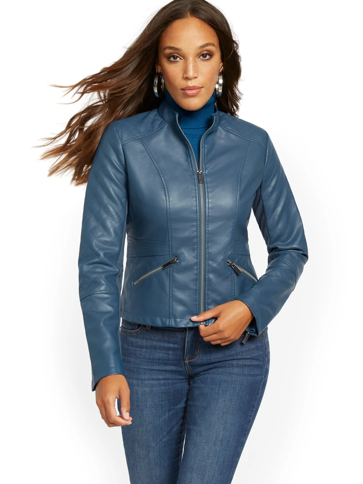 Faux-Leather Quilted Jacket