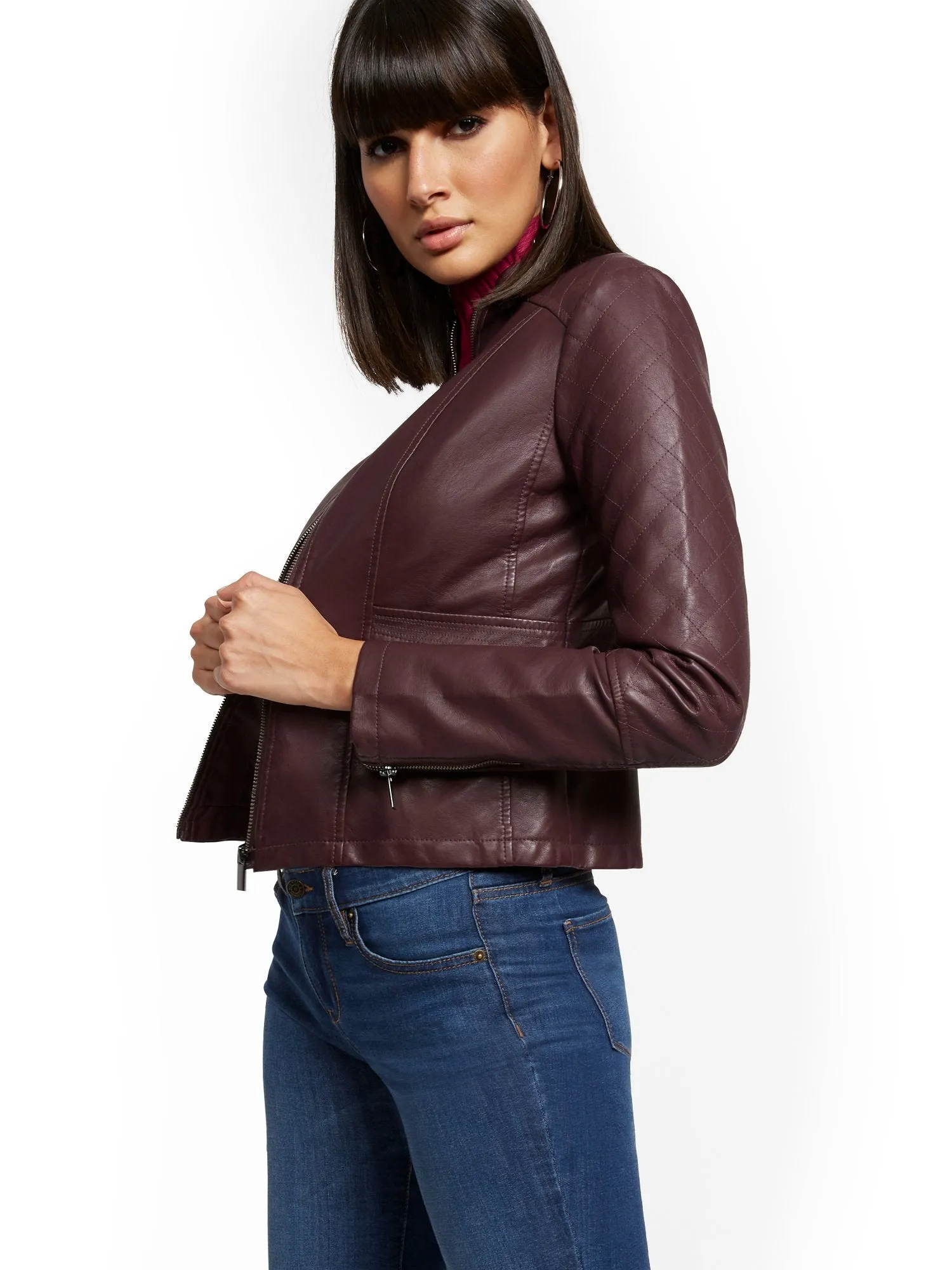 Faux-Leather Quilted Jacket