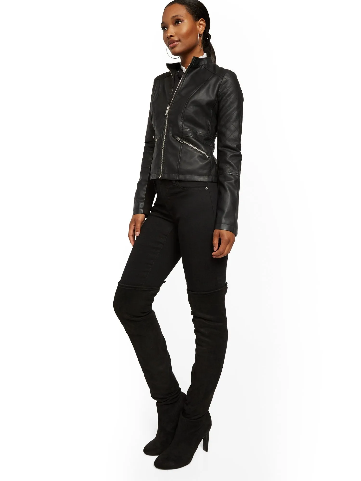 Faux-Leather Quilted Jacket