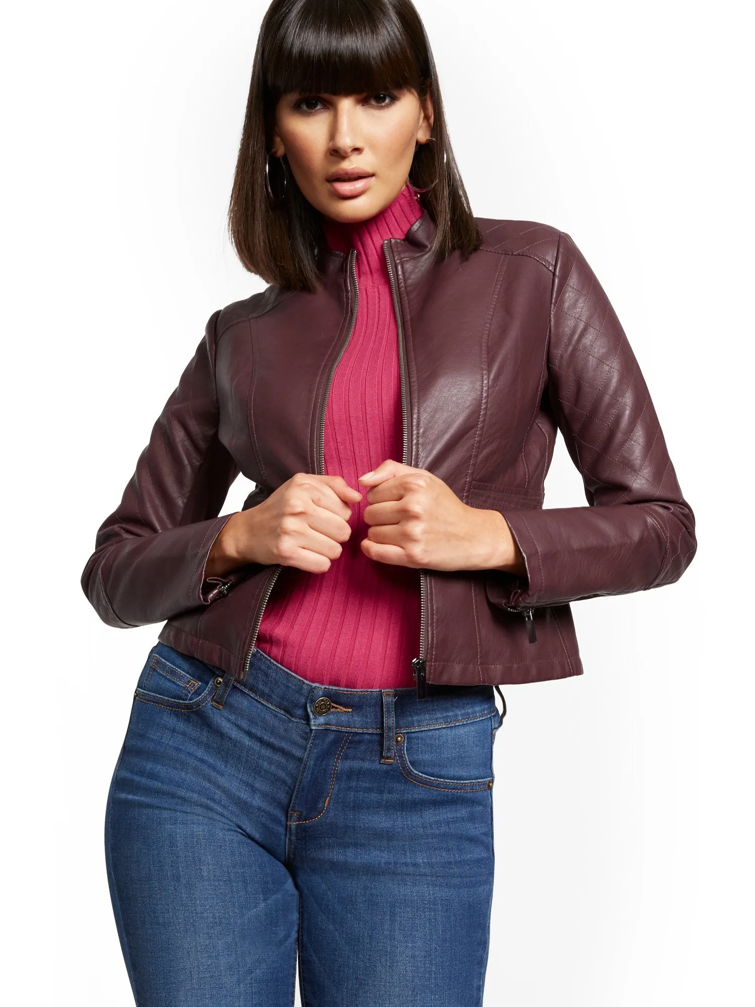 Faux-Leather Quilted Jacket