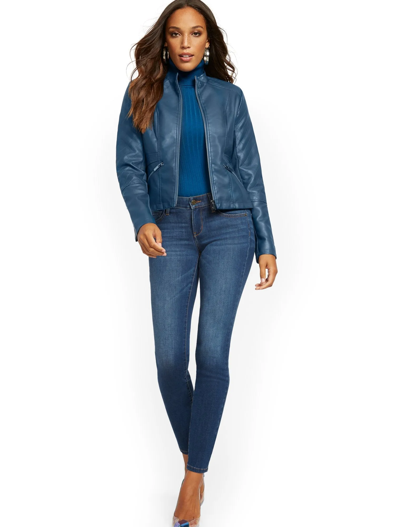 Faux-Leather Quilted Jacket