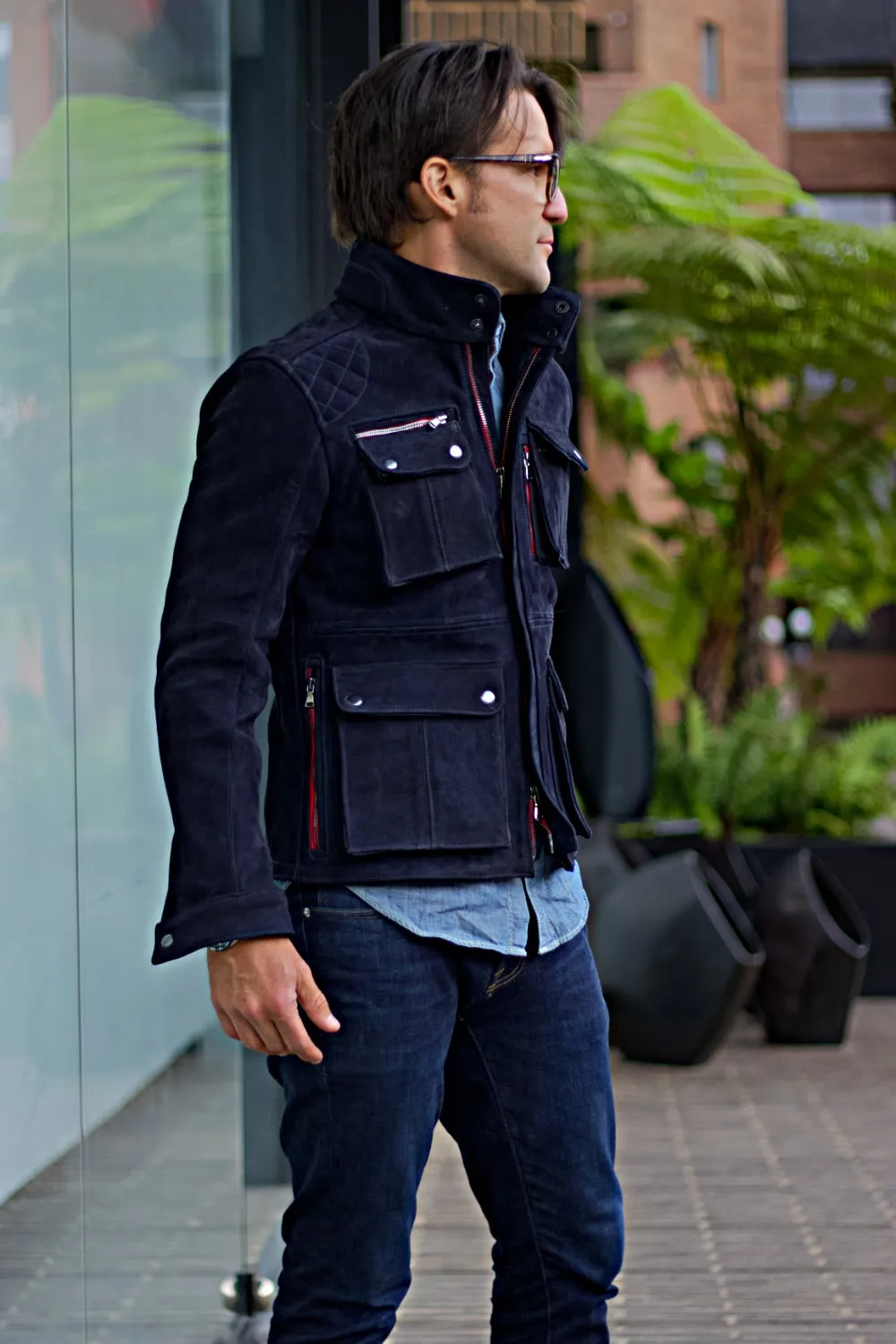 FIELD FR SH Leather Jacket Dark Blue  - Nubuck Suede - Short-Length