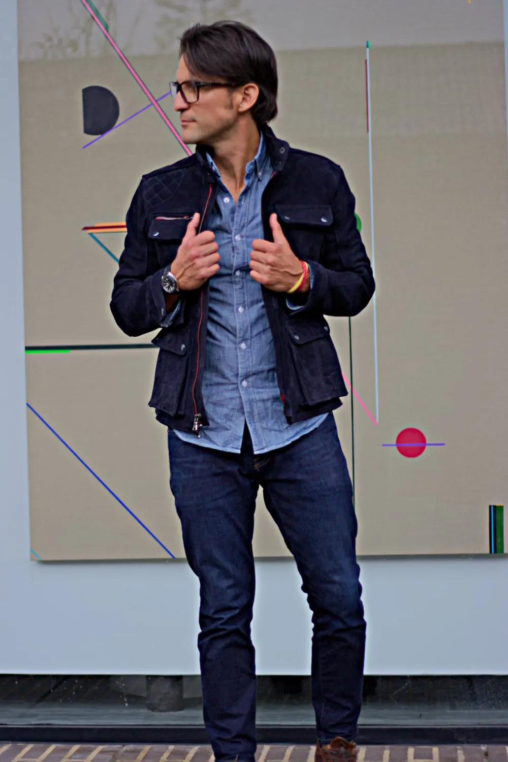FIELD FR SH Leather Jacket Dark Blue  - Nubuck Suede - Short-Length