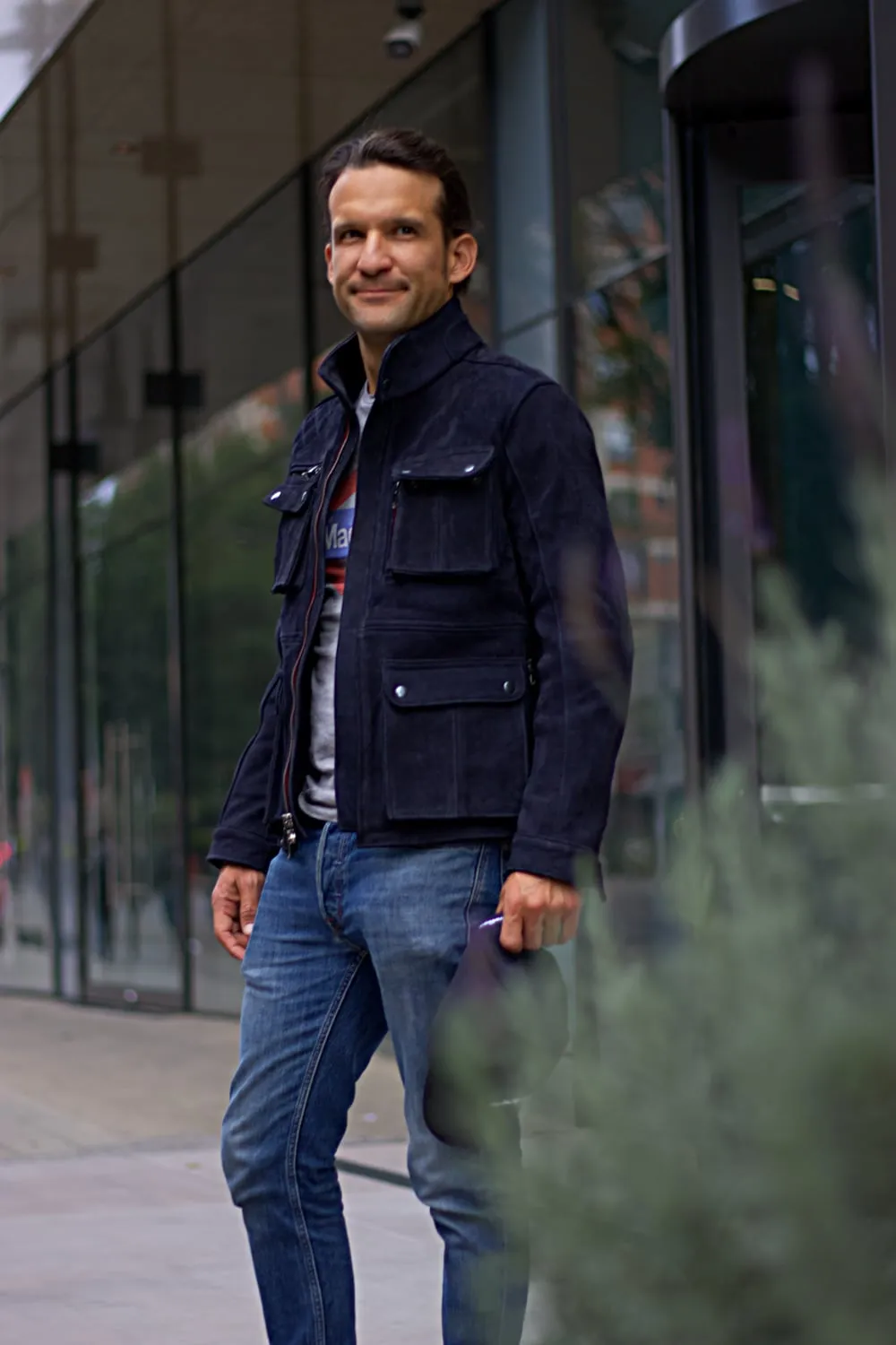 FIELD FR SH Leather Jacket Dark Blue  - Nubuck Suede - Short-Length