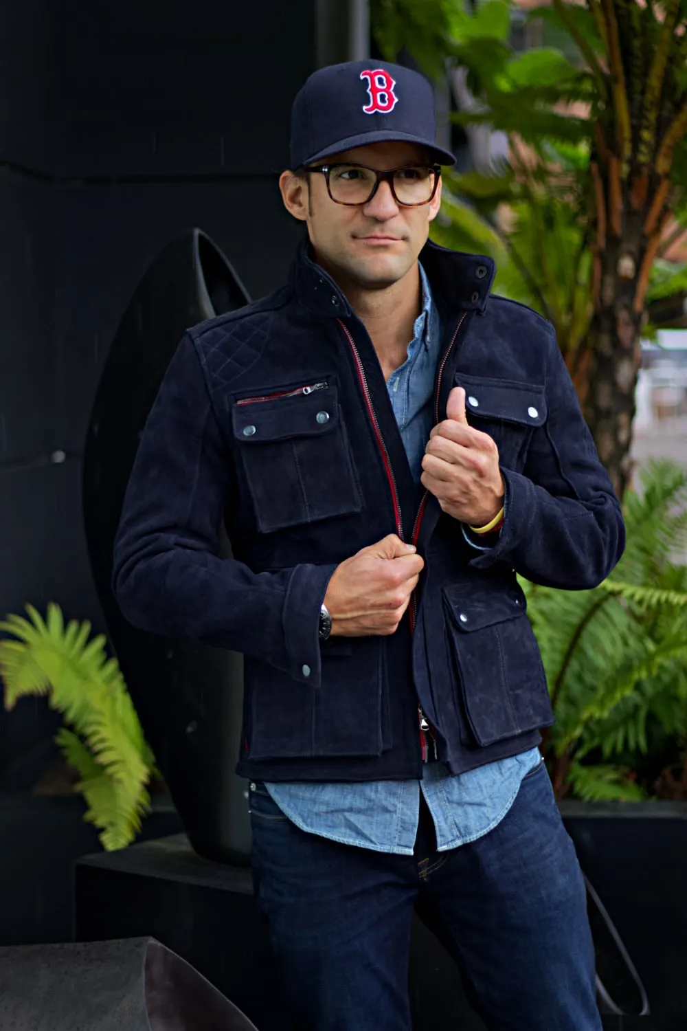 FIELD FR SH Leather Jacket Dark Blue  - Nubuck Suede - Short-Length