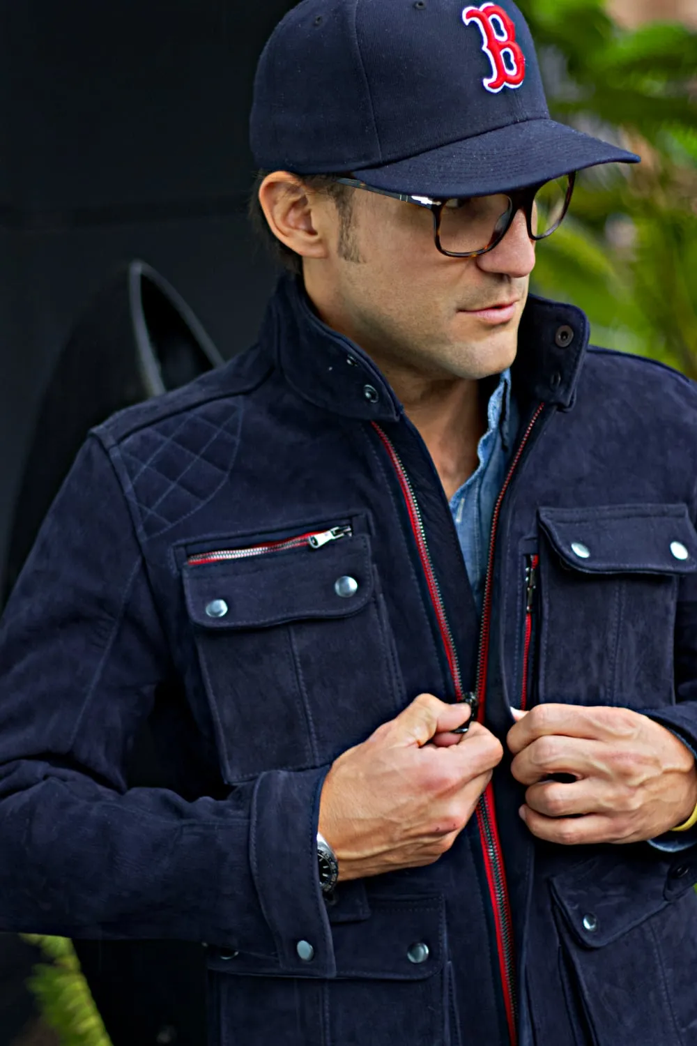 FIELD FR SH Leather Jacket Dark Blue  - Nubuck Suede - Short-Length