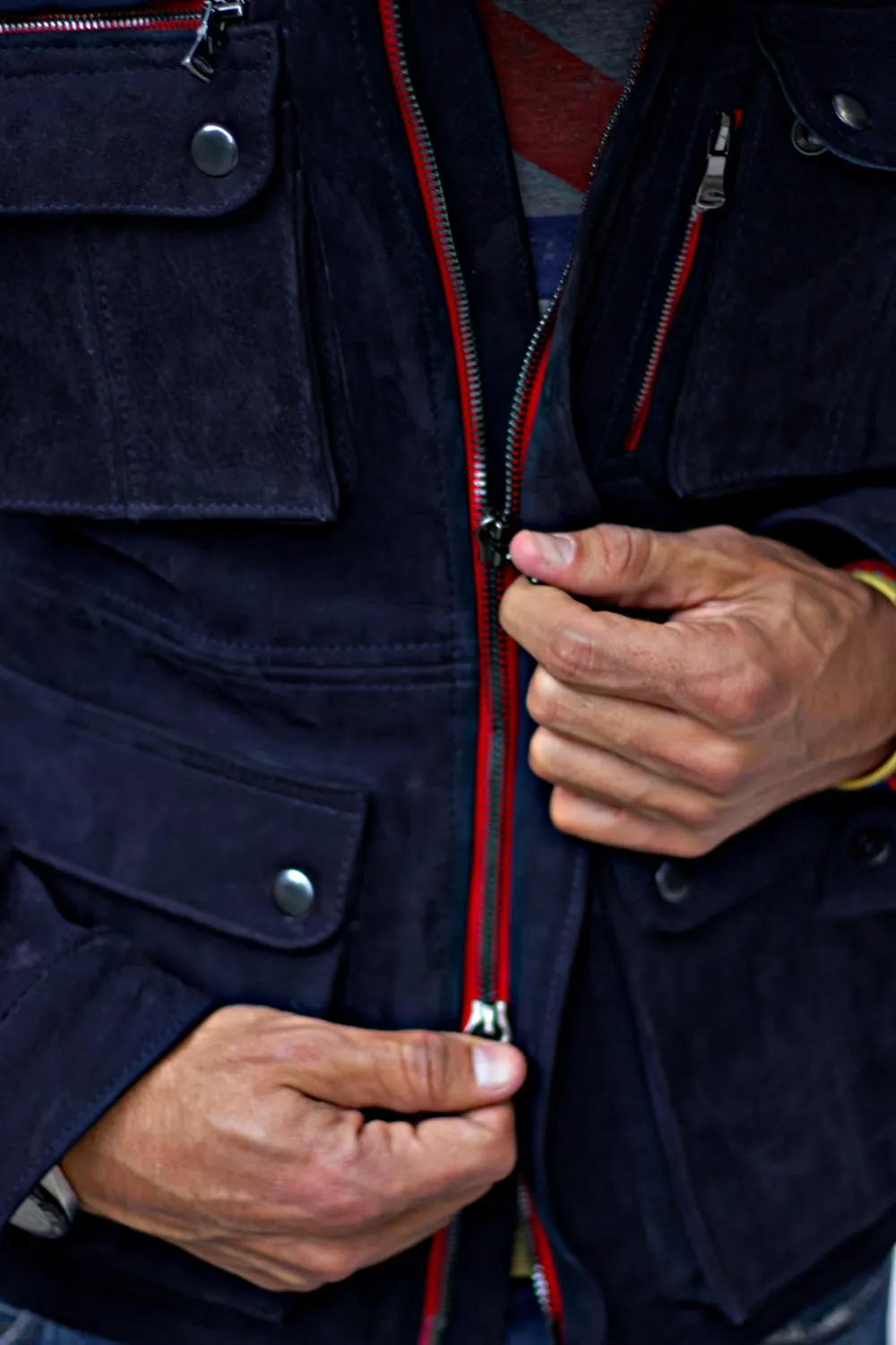 FIELD FR SH Leather Jacket Dark Blue  - Nubuck Suede - Short-Length