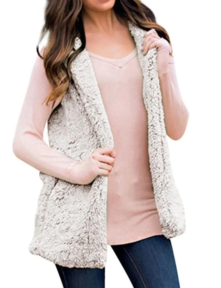Fleece Sleeveless Hooded Cardigan with Pocket