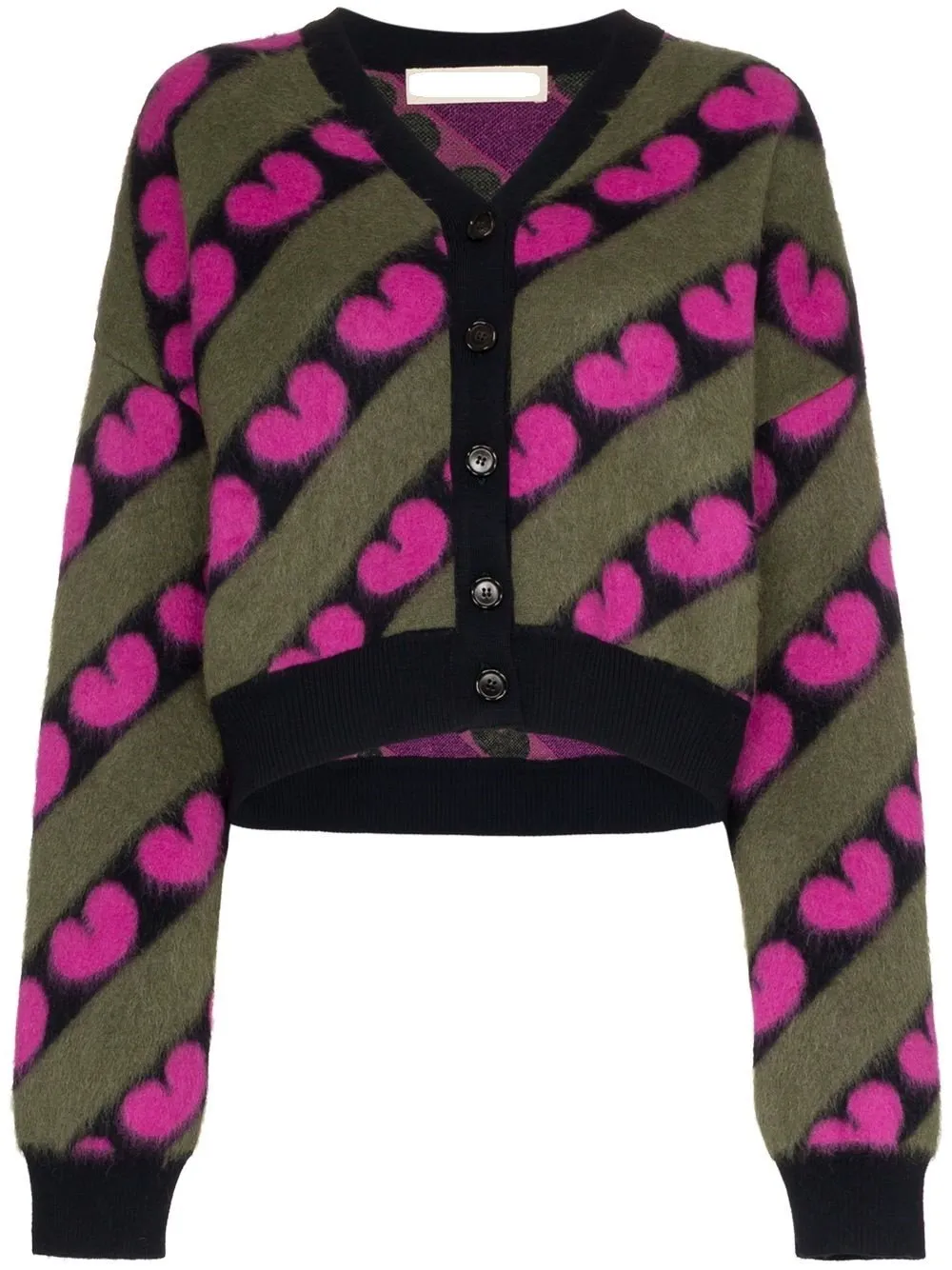 Fluffy Heart Print Wool-Blend Cardigan