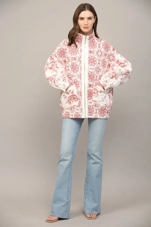 Front Zip Closure Quilted Jacket