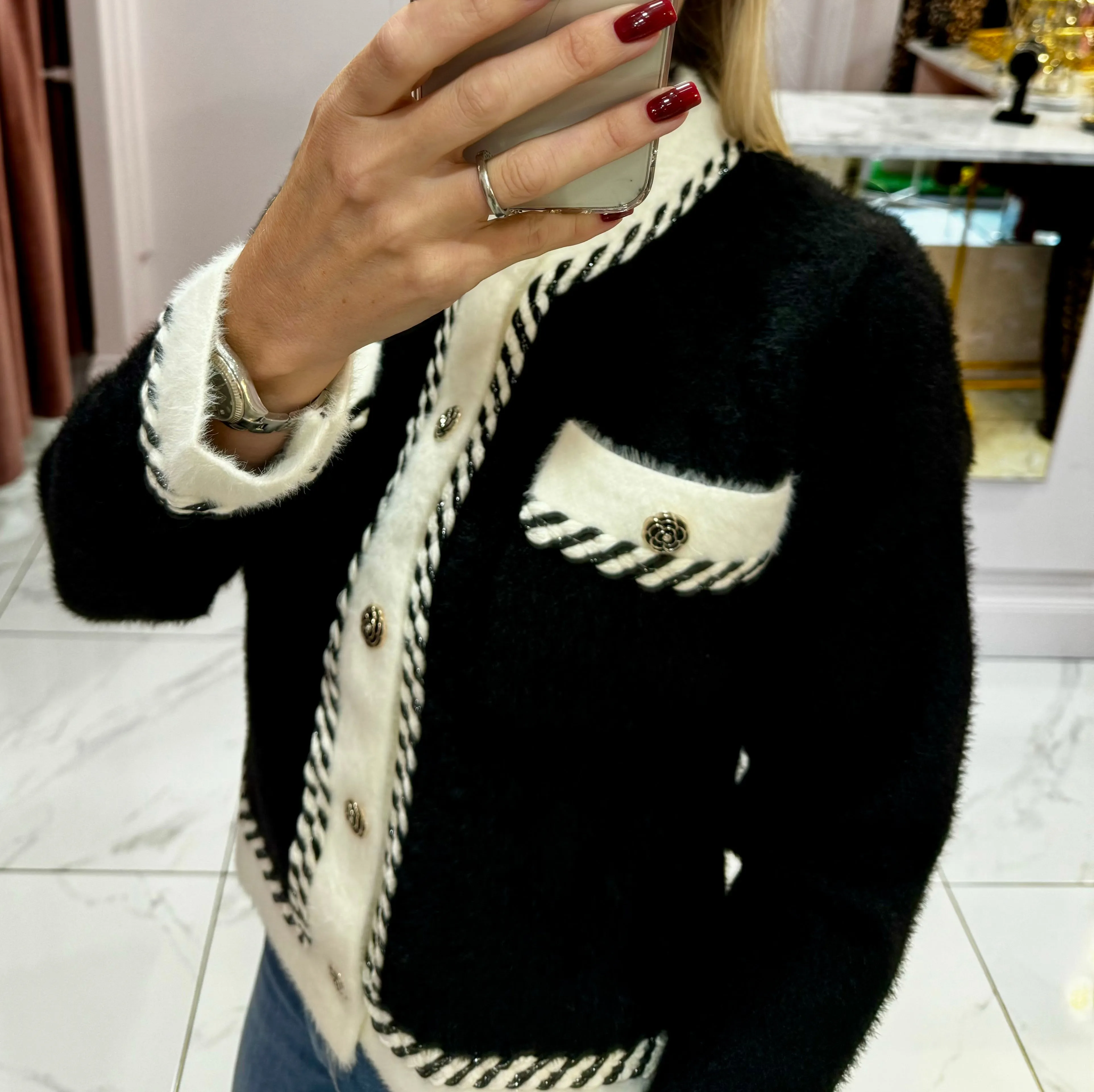 Georgina Super Soft Black & Cream Knit Cardigan