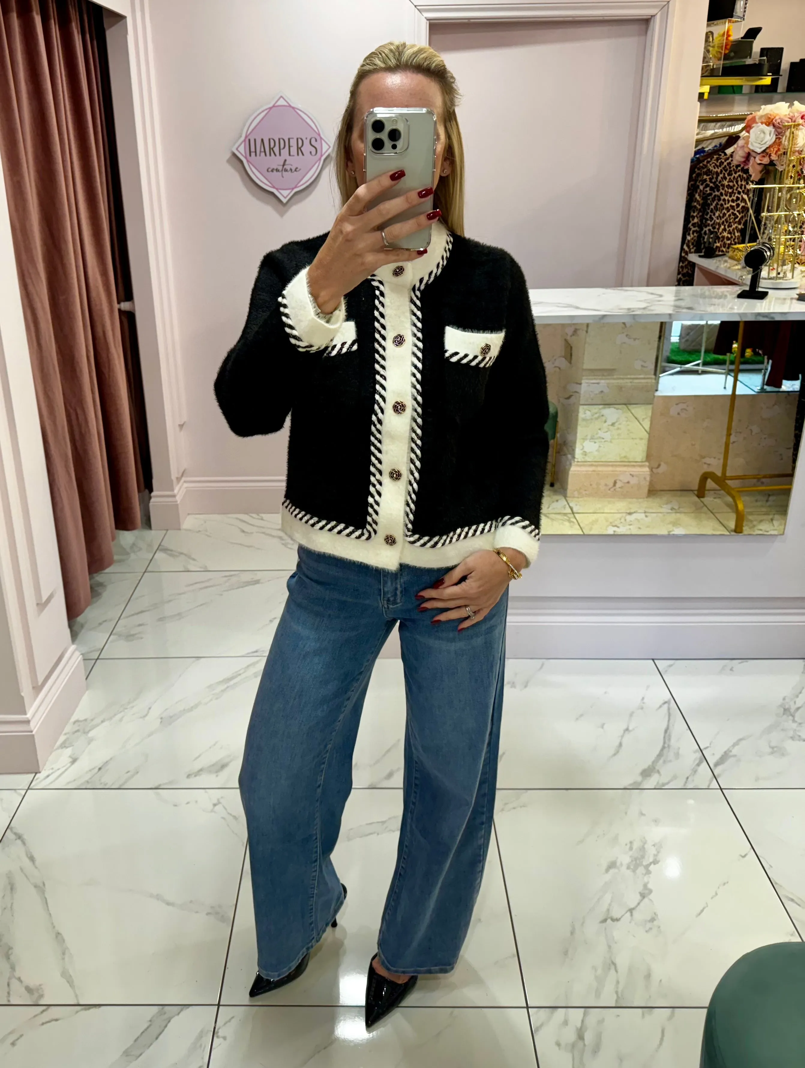 Georgina Super Soft Black & Cream Knit Cardigan