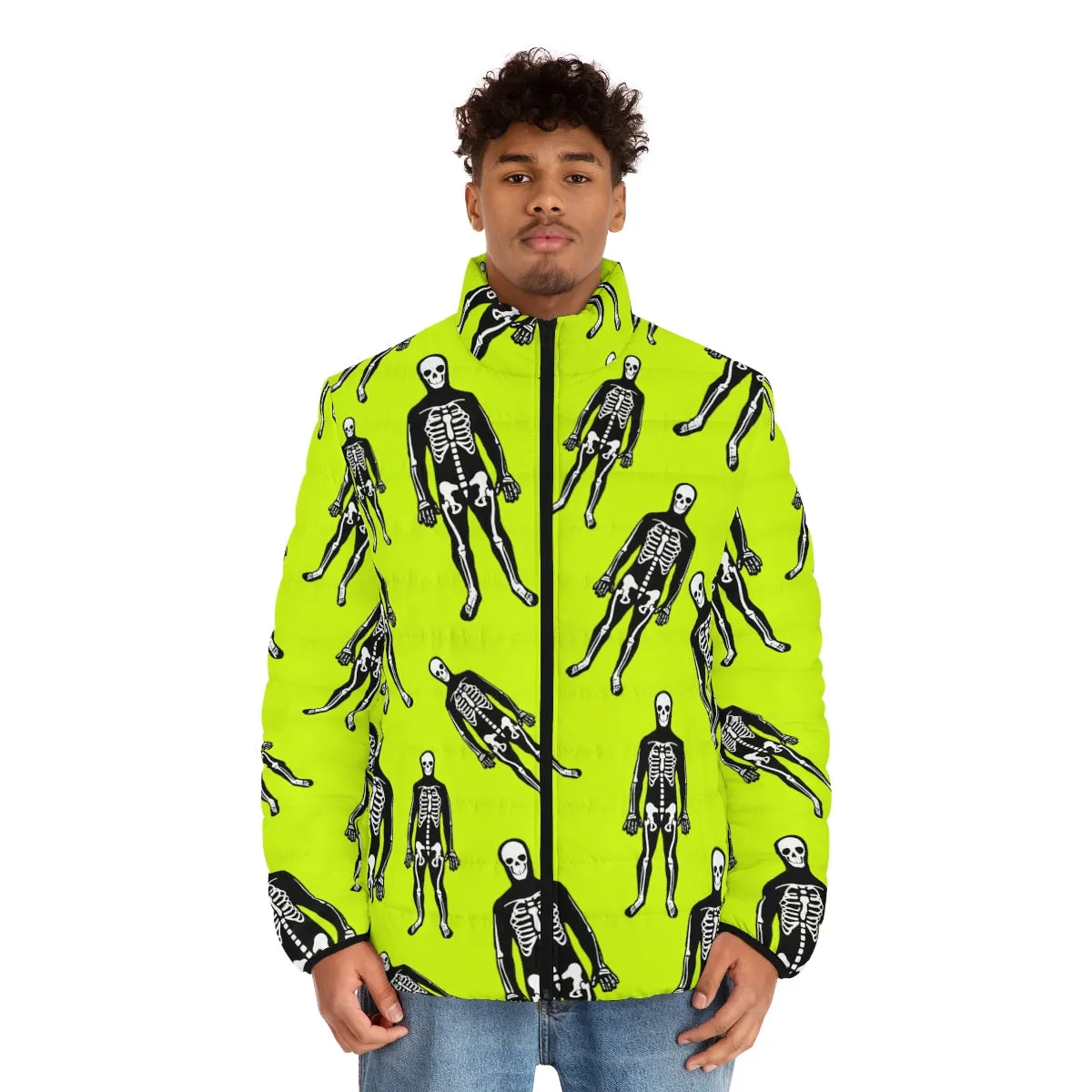 Halloween Skeletons - Psychobilly Pattern | Punk Fashion Puffer Jacket