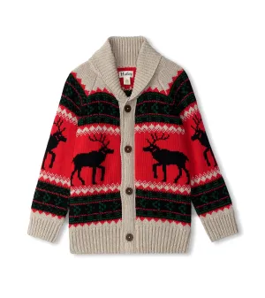Hatley Shawl Collar Cardigan- Red Holiday Elks