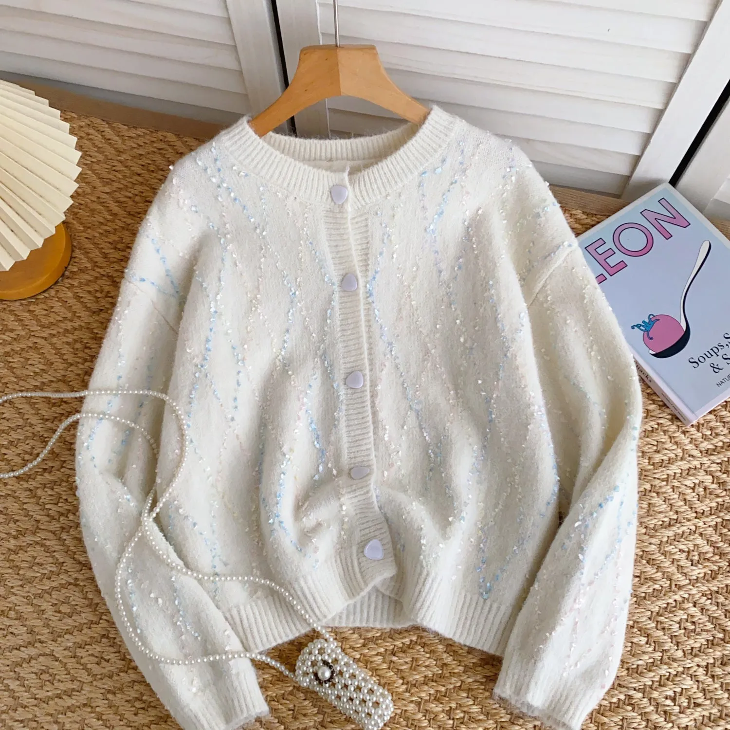 High-end Sequined Light Color Soft Cardigan