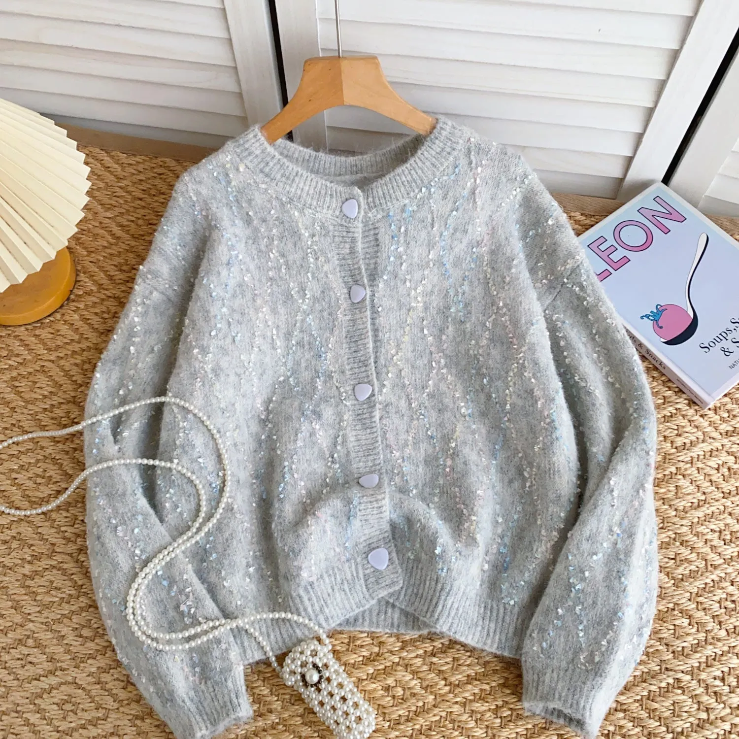 High-end Sequined Light Color Soft Cardigan