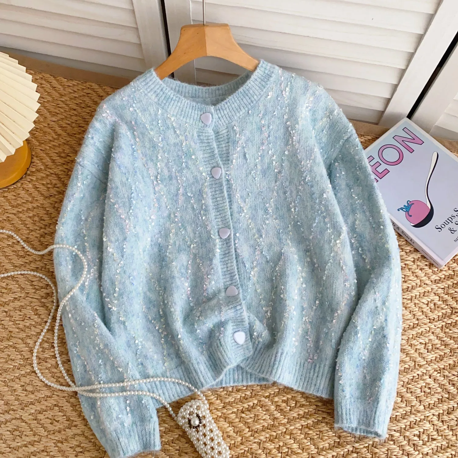 High-end Sequined Light Color Soft Cardigan