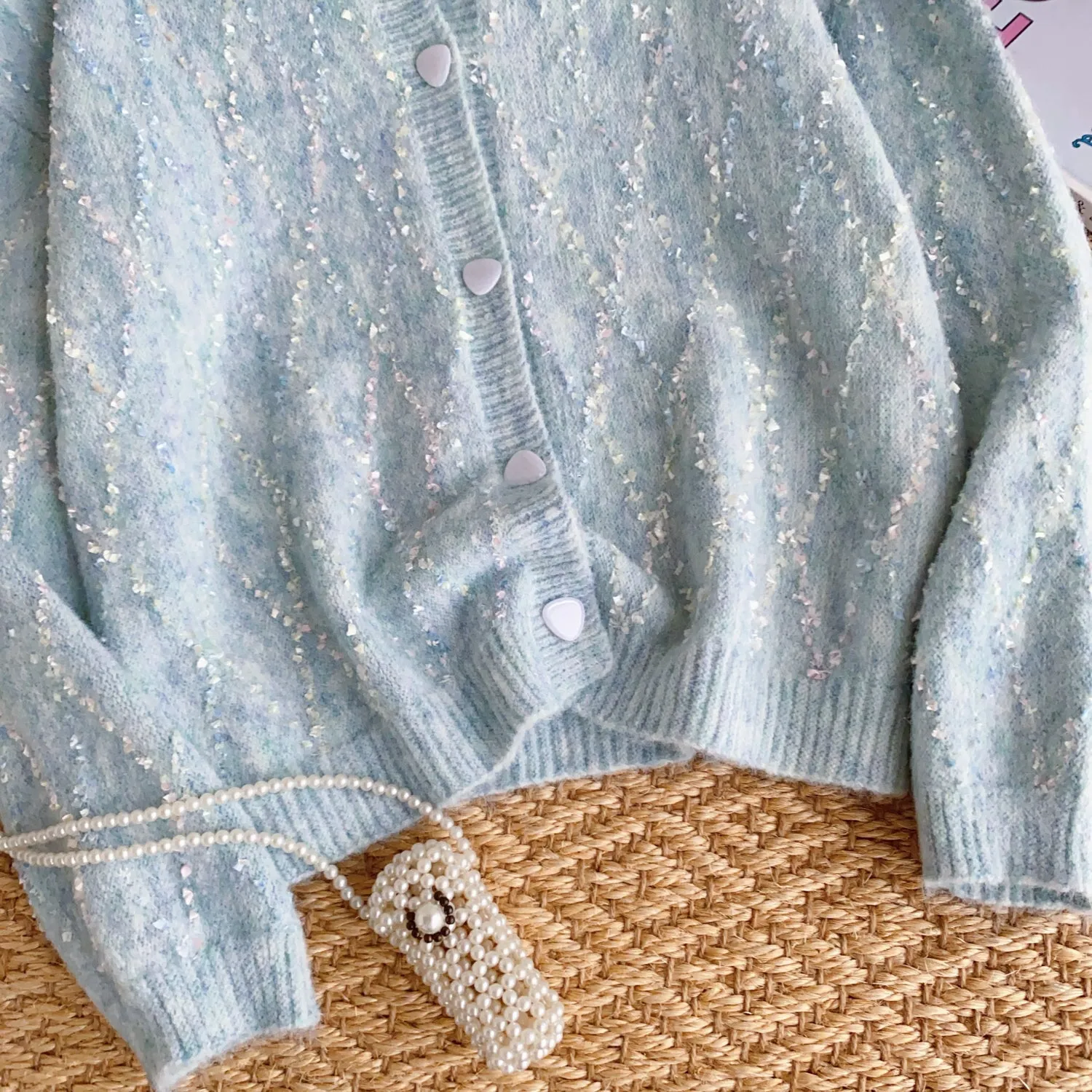 High-end Sequined Light Color Soft Cardigan