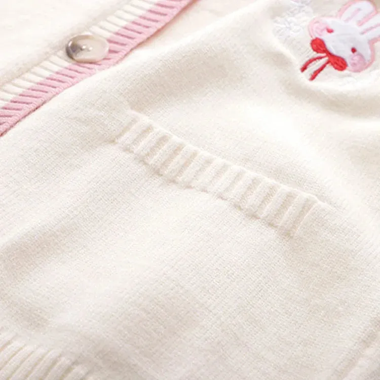 Japanese Cartoon Bunny Embroidery Cardigan Sweater Jeans Set - Casual Style