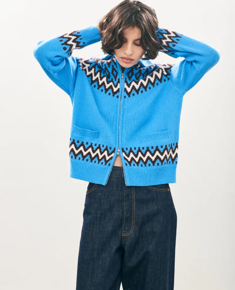 Jumper1234 Ski Sky Blue Zip Cardigan