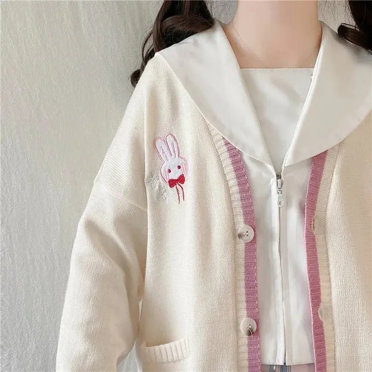 Kawaii Lolita Bunny Cardigan Sweater - Embrace Bunny Elegance in Style! 🐰👚