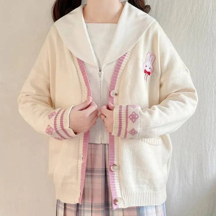 Kawaii Lolita Bunny Cardigan Sweater - Embrace Bunny Elegance in Style! 🐰👚