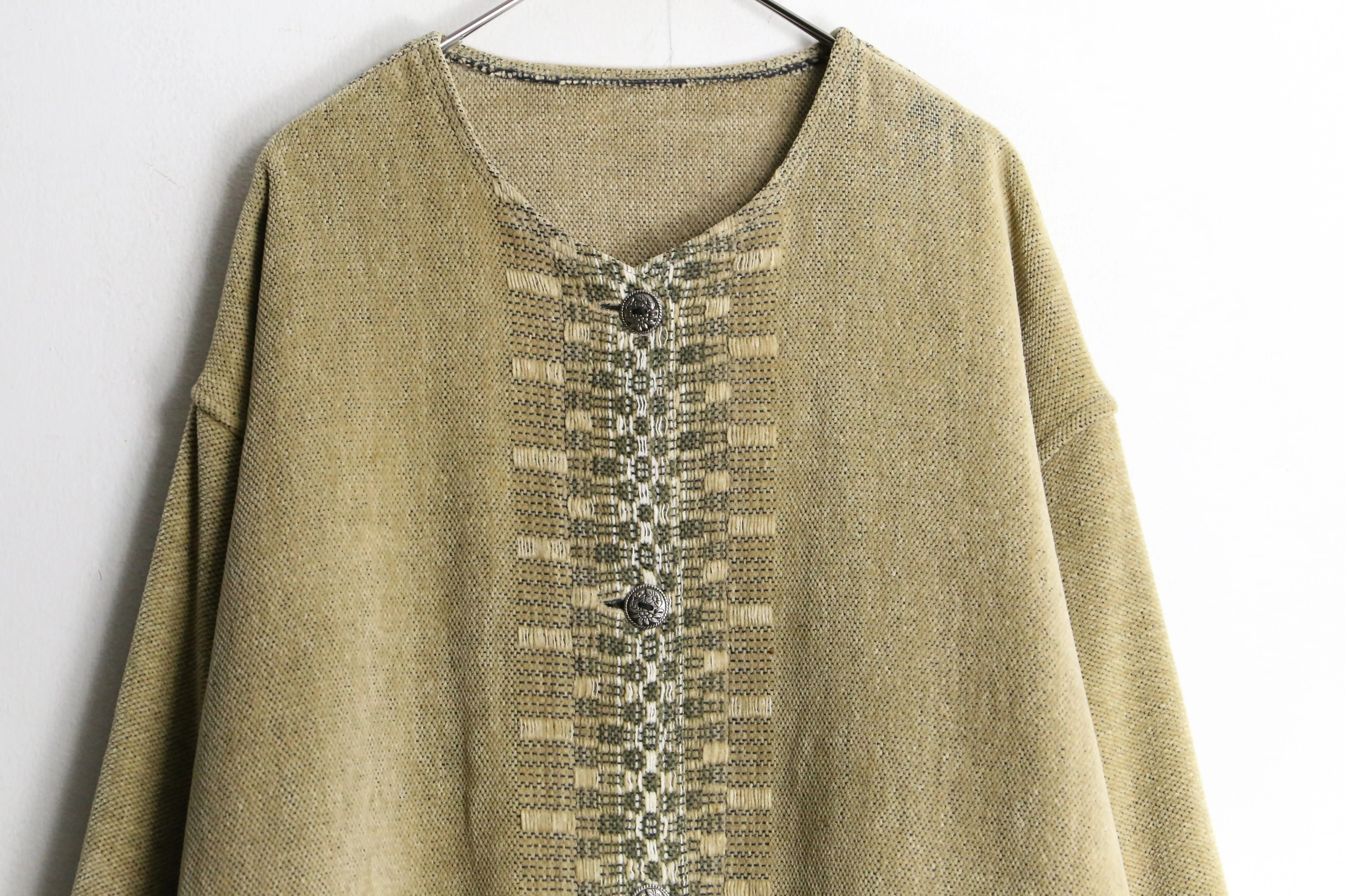 khaki×mastard color front design knit cardigan