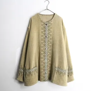 khaki×mastard color front design knit cardigan