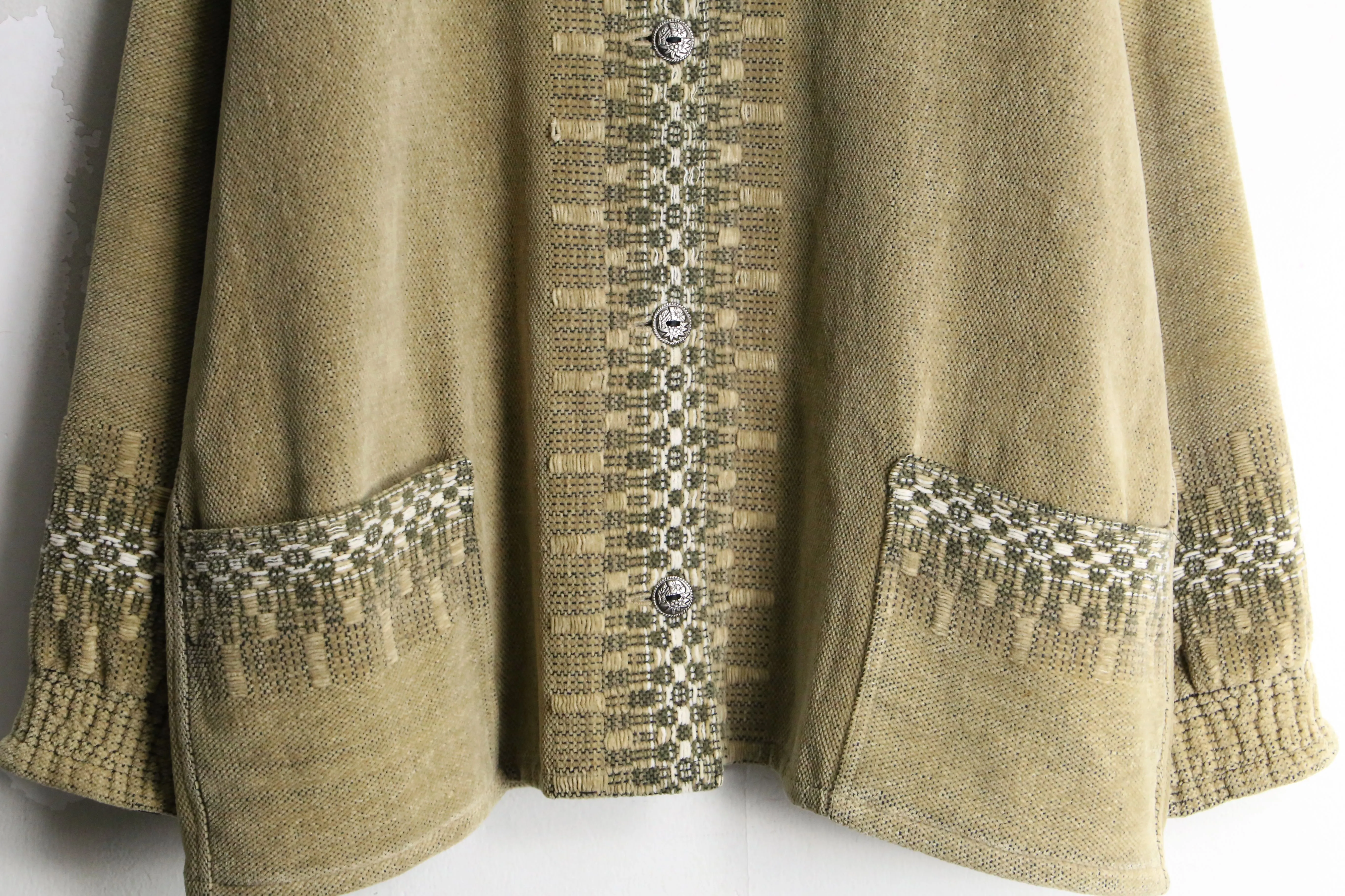 khaki×mastard color front design knit cardigan