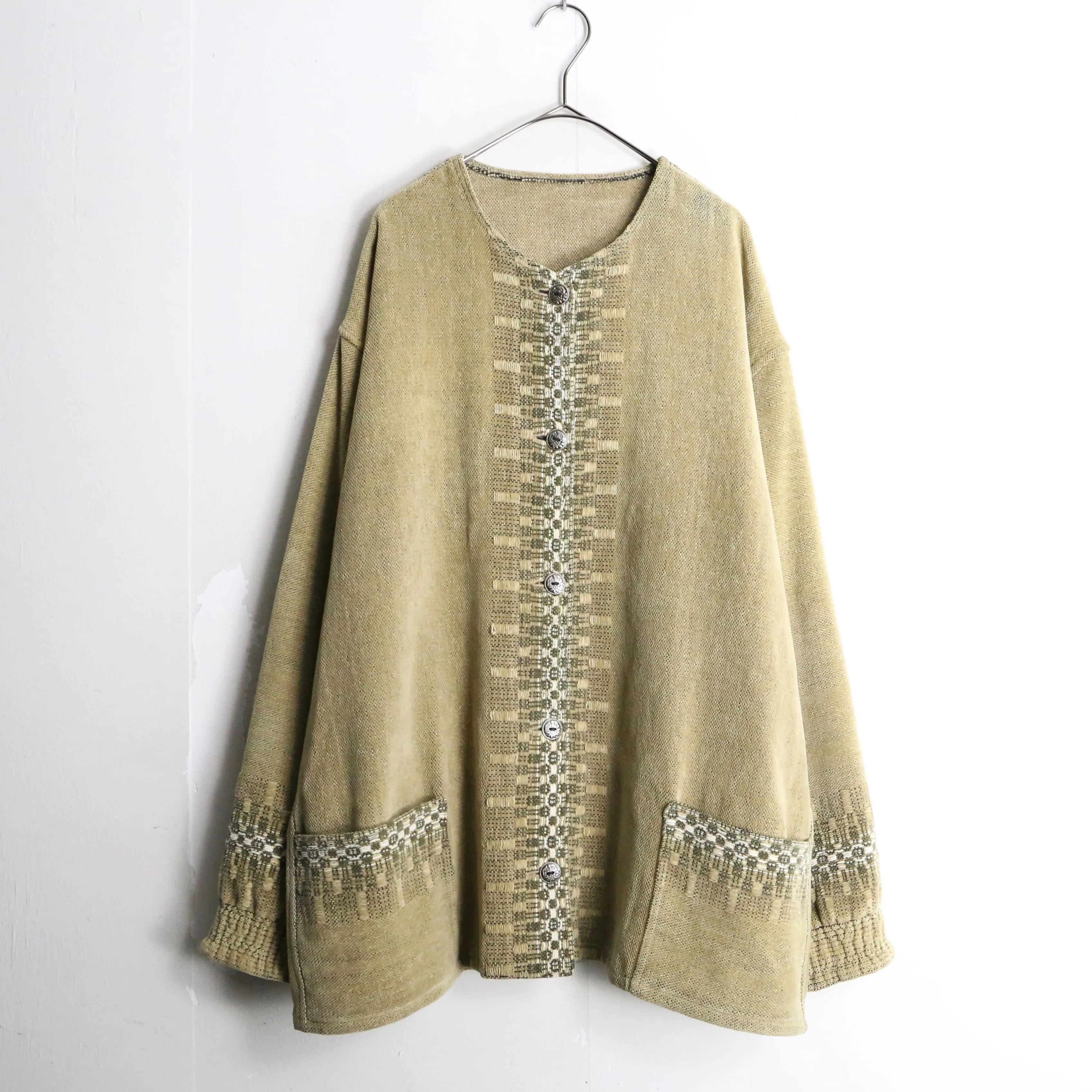khaki×mastard color front design knit cardigan