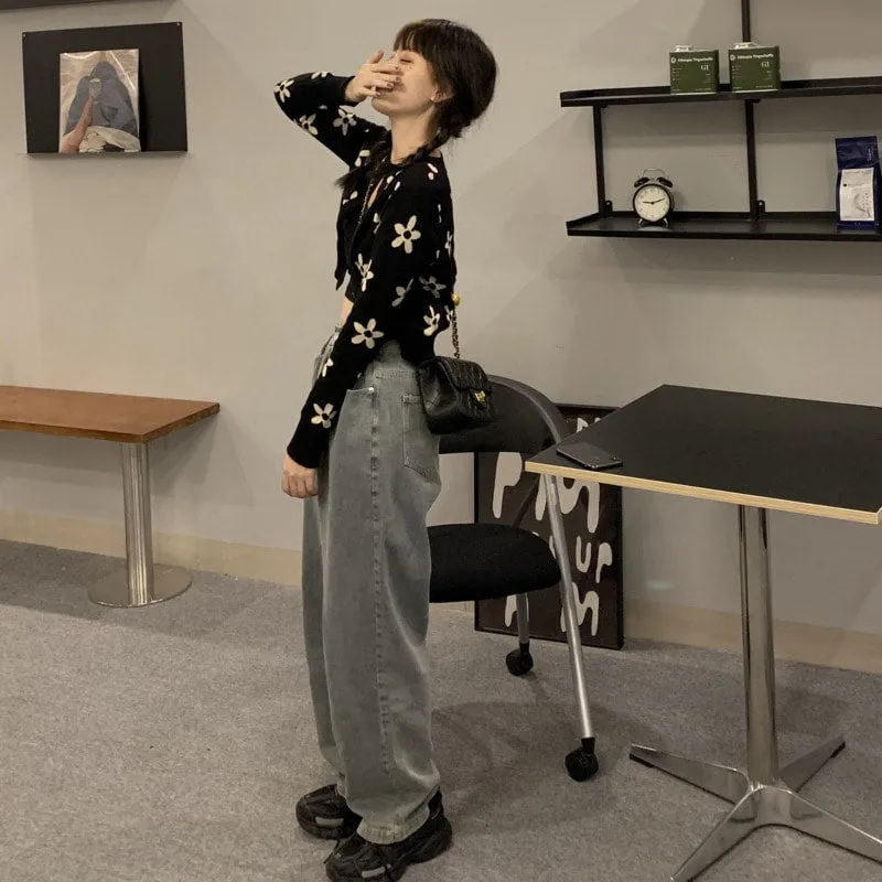 Korean Vintage Floral Print Cardigan