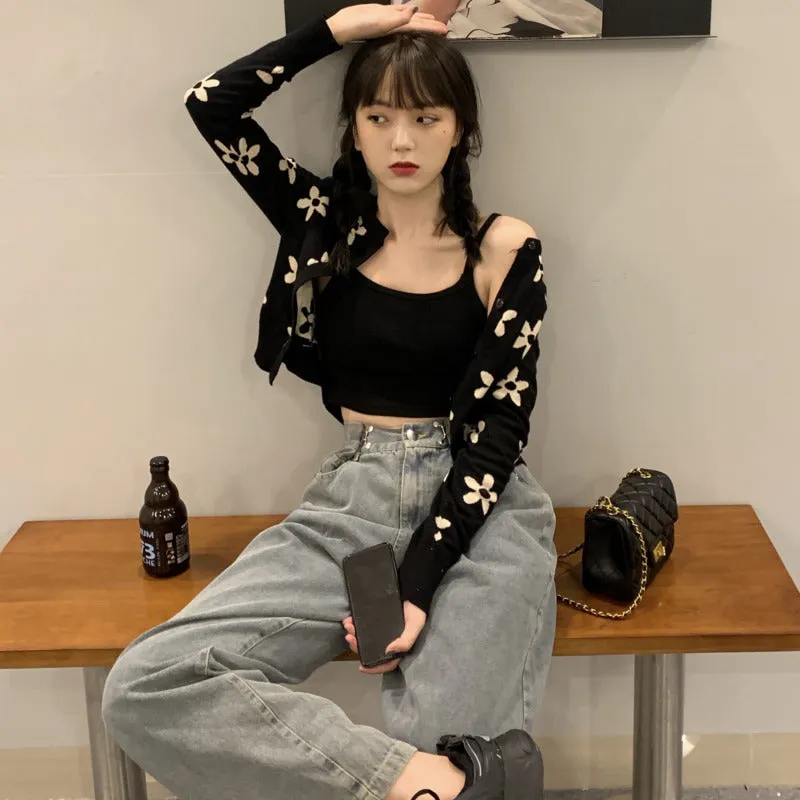 Korean Vintage Floral Print Cardigan