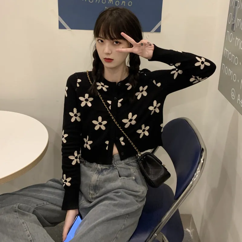 Korean Vintage Floral Print Cardigan