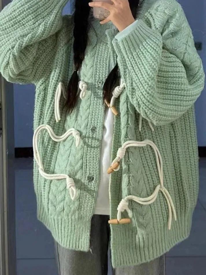 LANFUBEISI - Vintage Twist Design Horn Buckle Cardigan
