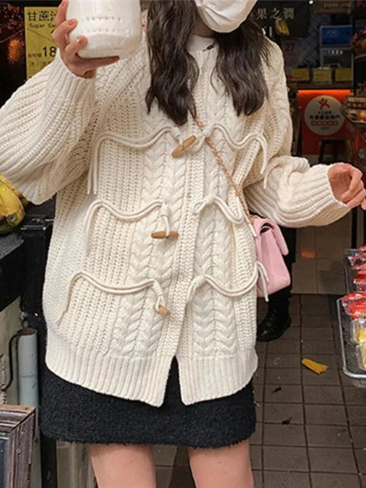 LANFUBEISI - Vintage Twist Design Horn Buckle Cardigan