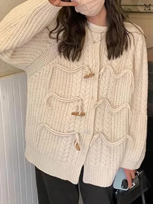 LANFUBEISI - Vintage Twist Design Horn Buckle Cardigan