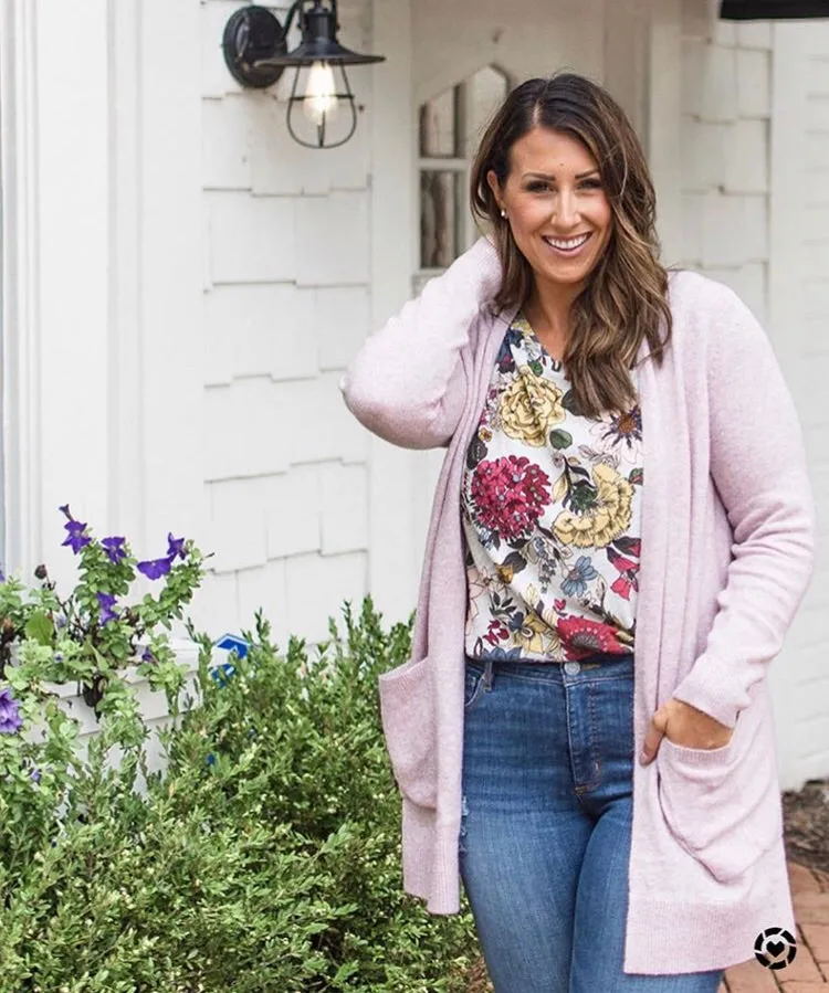 LOFT Long Heathered Pink/Purple Cardigan with Pockets- Size L