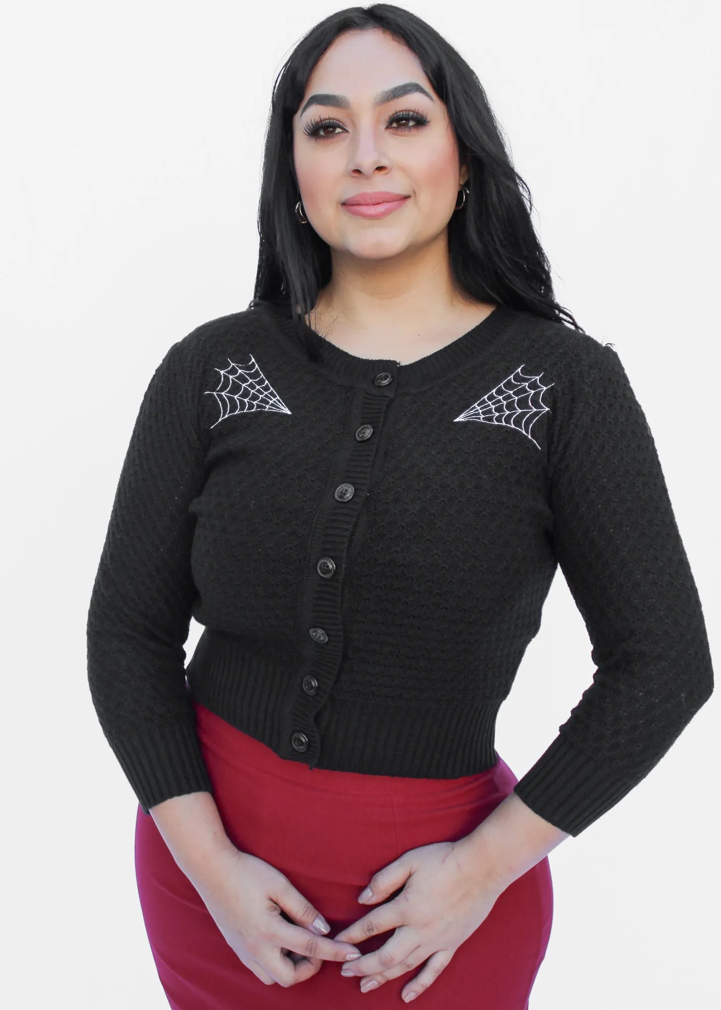 Long Sleeve Black Double Spiderweb Cardigan Sweater #BESC