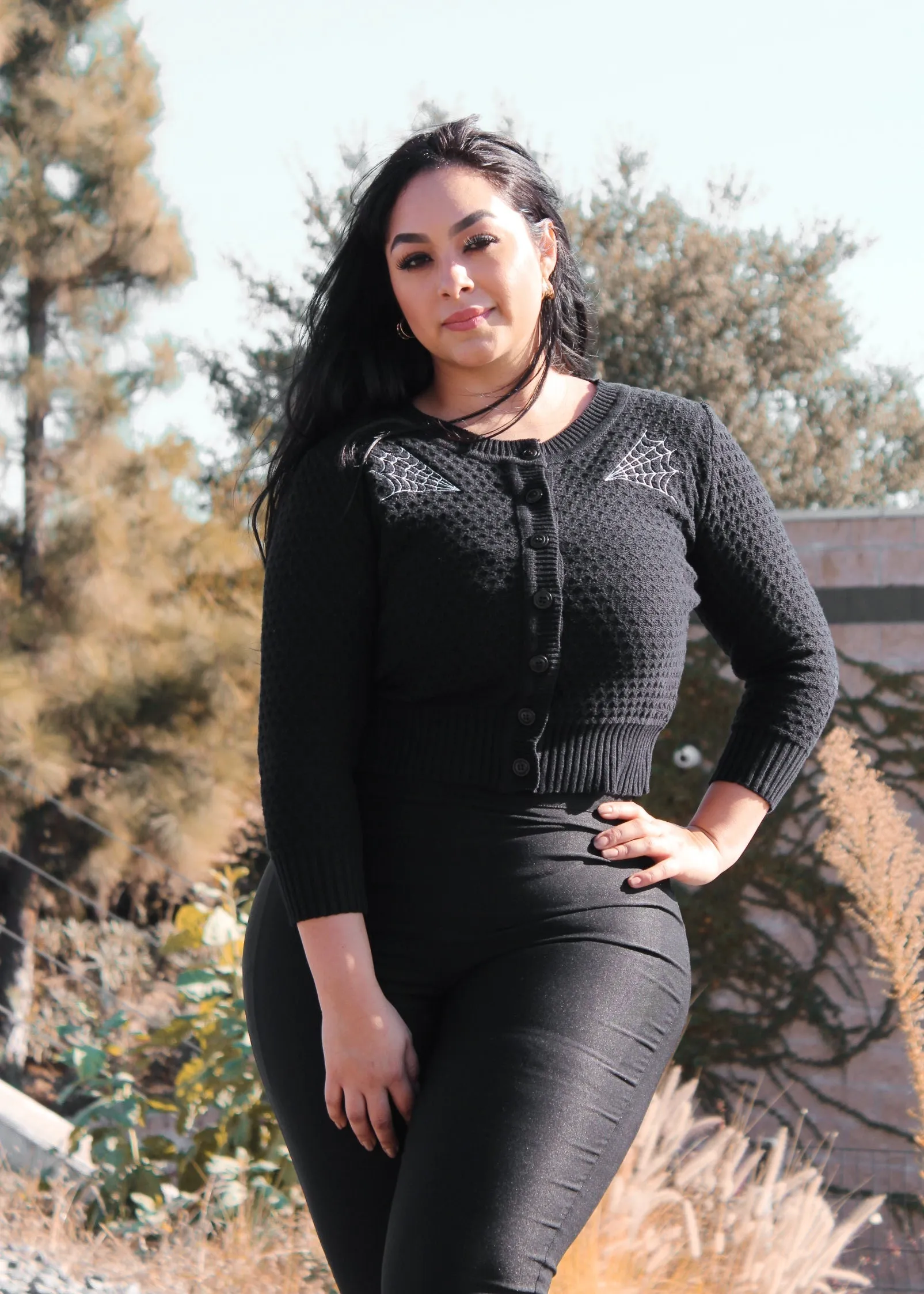Long Sleeve Black Double Spiderweb Cardigan Sweater #BESC