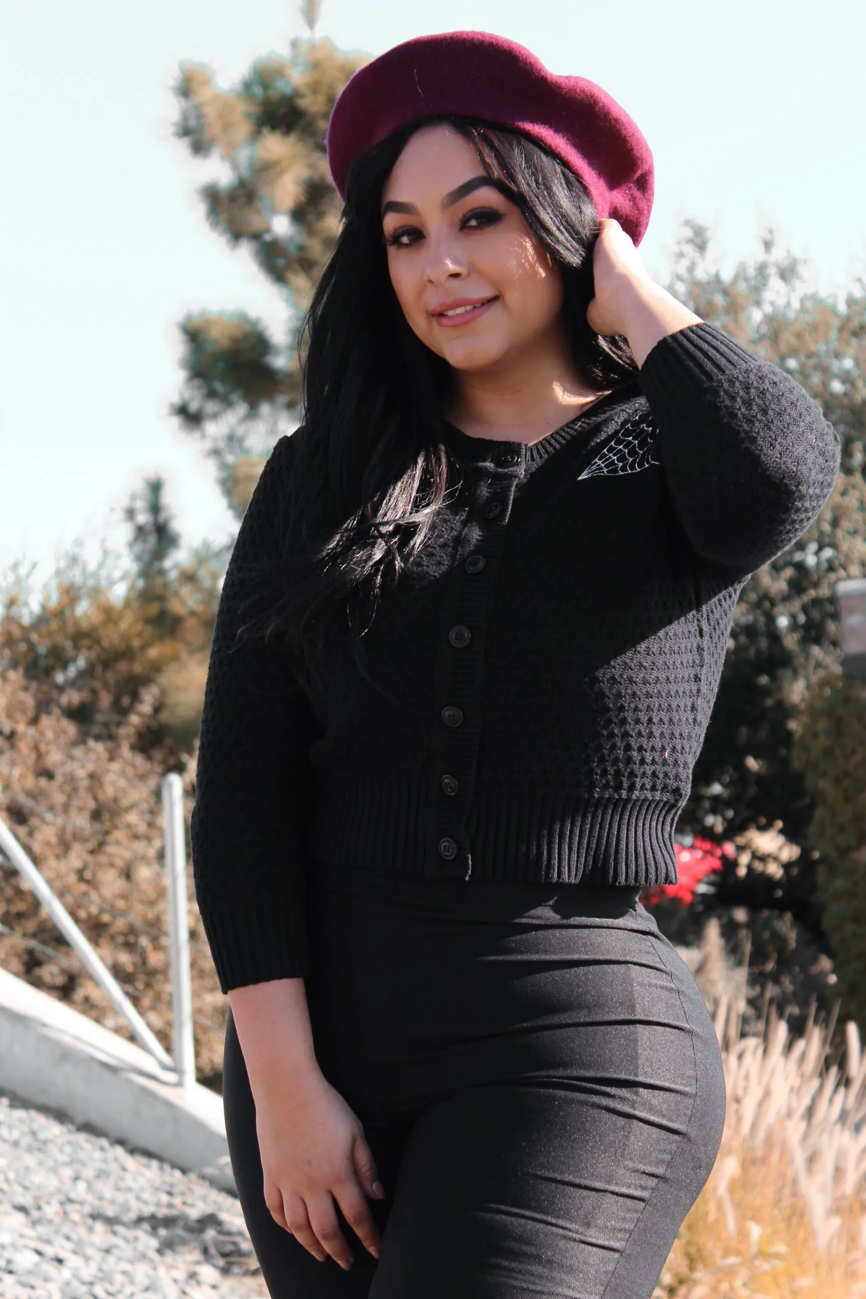 Long Sleeve Black Double Spiderweb Cardigan Sweater #BESC