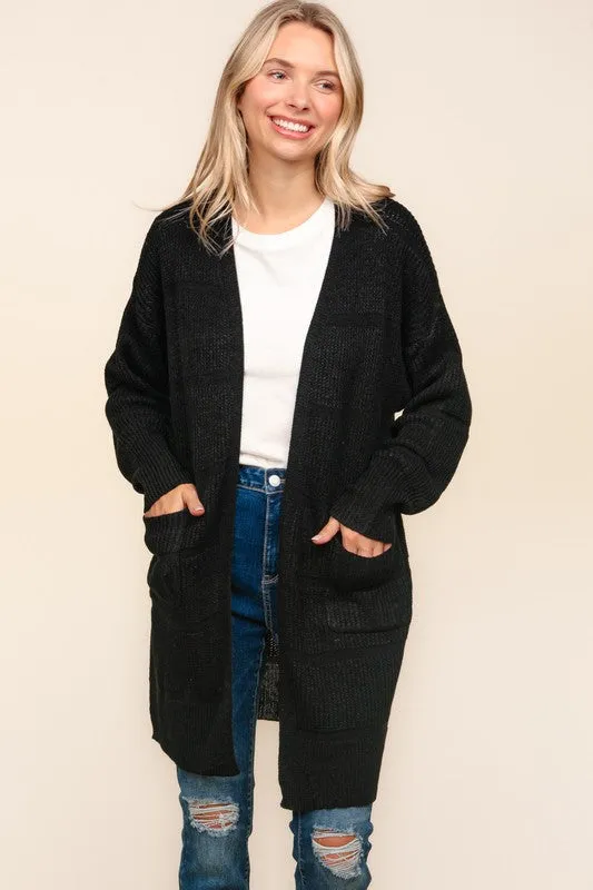LORI STRIPE TEXTURED OPEN CARDIGAN WITH POCKETS
