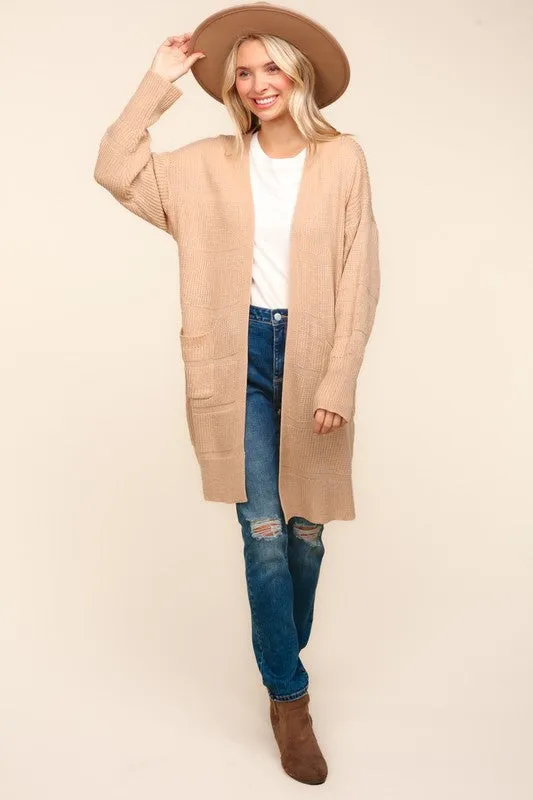 LORI STRIPE TEXTURED OPEN CARDIGAN WITH POCKETS