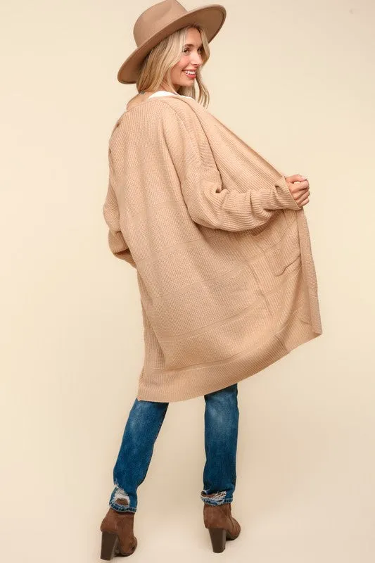 LORI STRIPE TEXTURED OPEN CARDIGAN WITH POCKETS