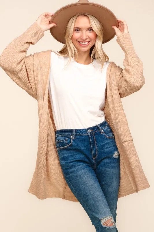 LORI STRIPE TEXTURED OPEN CARDIGAN WITH POCKETS